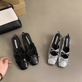 Босоножки женские Baotou 2025 года, новые летние французские потрясающие вечерние туфли в стиле феи на толстом каблуке серебристого цвета на высоком каблуке 35 серебряный