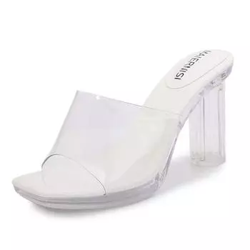 Босоножки женские летние серебристые уличные тапочки удобные простые темпераментные хрустальные на толстом каблуке прозрачные на высоком каблуке 35