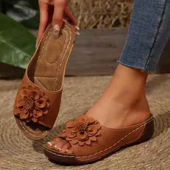 Босоножки Женские Нарядные Летние Женские На Толстой Подошве С Цветами Повседневные Однотонные С Открытым Носком Ажурные Шлепанцы Весна И 41