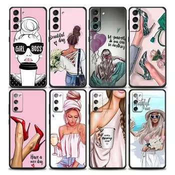 Boss Girl Чехол Чехол Для Samsung Galaxy S21 S22 S20 Ultra FE Plus S7 S8 S9 S10 Plus Чехлы Fundas Coffee Fashion Красивые Девушки Samsung S7