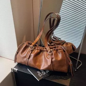 Boston Bag Женская сумка большой вместимости осень и зима универсальная сумка-мессенджер плиссированная сумка-подушка для поездок на работу сумка через плечо 39*11*19 коричневый