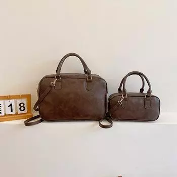 Бостон ретро маленькая квадратная сумка женская 2024 новая портативная универсальная сумка через плечо текстурированная сумка-мессенджер