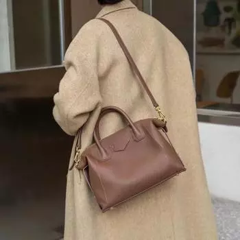 Boston Женская мода 2025 года из натуральной кожи, большая универсальная сумка через плечо и через плечо, сумка-подушка чёрный