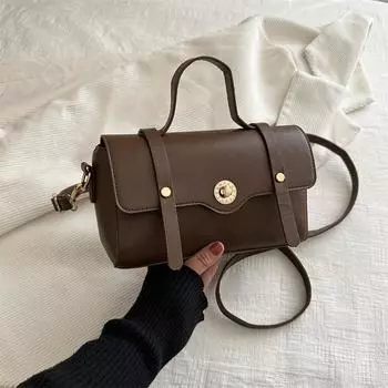 Бостонская винтажная однотонная простая весенняя сумка для поездок на работу через плечо, маленькая квадратная сумка светло-коричневого