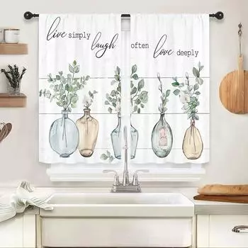 Botanical Wood Plank Bottles and Plants Luxury Curtains for Living Room Bedroom Decoration Kitchen Window 50W160H(CM)x2Panel&Hook
