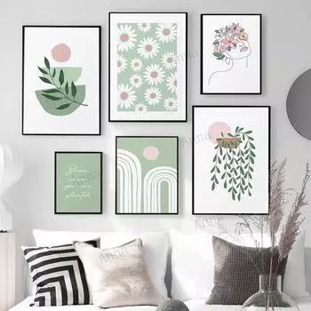 Ботаническая галерея плакат шалфей зеленый румянец розовый лист солнце Радуга холст настенная картина искусство абстрактный бохо минималистский декор живопись без рамки 21*30cm No Frame