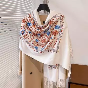 Ботанические цветы, винтажная вышивка индивидуальности, кисточки, этническая вышивка, женский теплый шарф 185-65cm красный