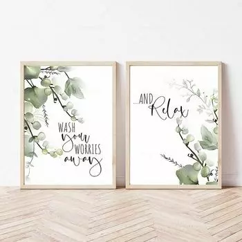 Ботанические тропические листья смоют ваши заботы и расслабятся Цитата Настенная картина Картина для ванной комнаты Плакат Печать Холст Картина Декор 21x30cm No Frame