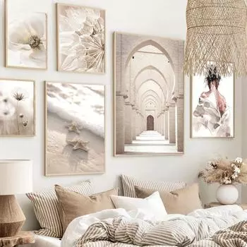 Ботанический цветочный принт Картина Цветок Цветочная женщина CPoster anvas Исламская марокканская архитектура Пляж Морская звезда Картина Искусство Декор 21x30cm No Framed