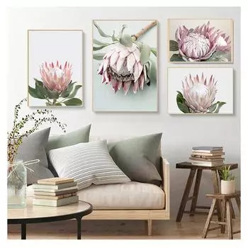 Ботанический художественный постер, скандинавский цветочный настенный художественный холст с принтом, картина, современное украшение для гостиной, Protea King, цветочное растение, изображение 21cm30cm NoFrame