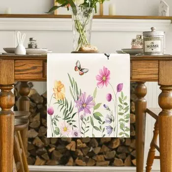 Ботанический принт ромашки скатерть для стола, льняной декор для стола для праздничной вечеринки, свадьбы, скатерть 33x150cm