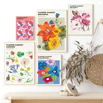 Ботаническое настенное искусство Красочные цветы Холст Живопись Настенные принты и постеры Настенные картины для гостиной Домашний декор Без рамки 21*30cm No Frame