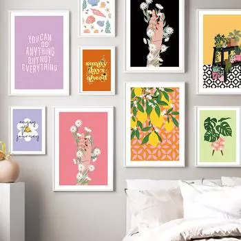 Ботаническое растение, геометрическая плитка, домашние растения, художественный принт, постеры, фисташковое монстера, морская ракушка, подвесное макраме, коттедж, основной декор для галереи 21x30cm No Framed