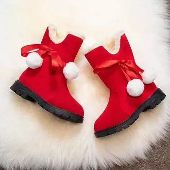 Botas De Nieve Kid Snow Boot Winter Boots Plush Children Cotton Boot Girl Princess Boot Anti Slip Kid Shoes Fashion Padded Boots 26-insole15.7cm красный