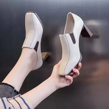 Botas Femininas Женская мода квадратный носок толстые высокие каблуки ботильоны женские повседневные кожаные осенние короткие ботинки Botas De Mujer 34