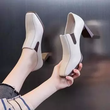 Botas Femininas Женская мода квадратный носок толстые высокие каблуки ботильоны женские повседневные кожаные осенние короткие ботинки Botas De Mujer 34