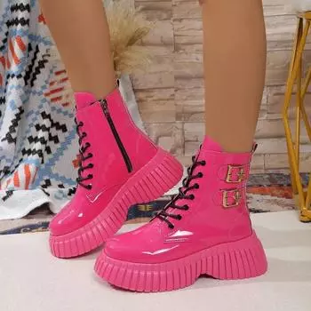 Botas Mujer Invierno 2024 Осень Новые высокие толстые подошвы модные женские ботинки Красивые женские мотоциклетные ботинки Zapatos 35 красный