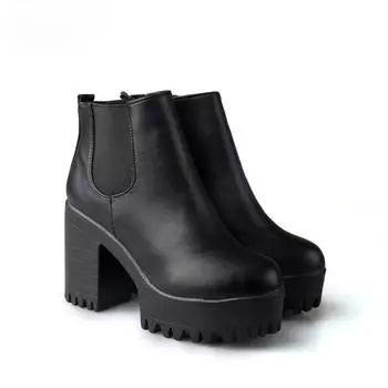 Botas Mujer Модные женские сапоги на квадратном каблуке и платформе Zapatos Mujer из искусственной кожи, высокие сапоги-лодочки, обувь для мотоциклистов 35 красный