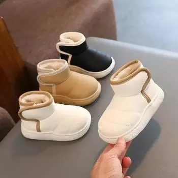 Botas Nia Детские плюшевые зимние ботинки Толстая подошва Нескользящая хлопковая обувь для мальчиков Модные однотонные теплые детские ботинки Повседневные короткие ботинки для девочек 21-insole13.5cm хаки