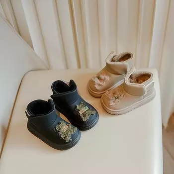 Botas Nia Милые детские зимние ботинки Зимние ботинки Нескользящие ботильоны для девочек Теплые хлопковые ботинки для мальчиков Теплые мягкие ботинки Обувь для младенцев и детей 22-insole13.5cm чёрный