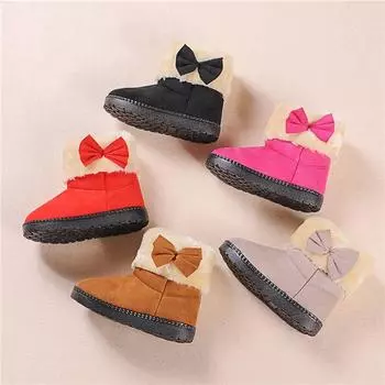 Botas Nia Plush Child Snow Boot Winter New Girl Princess Boots Warm Ankle Boot Comfort Cotton Shoes Child Shoe Bow Padded Boots 21-insole13cm чёрный
