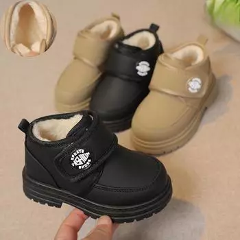 Botas Para Nia Детская обувь Простые бархатные теплые хлопковые туфли Дизайнерские новые нескользящие кроссовки для девочек Водонепроницаемые детские зимние ботинки 21insole13.5cm чёрный