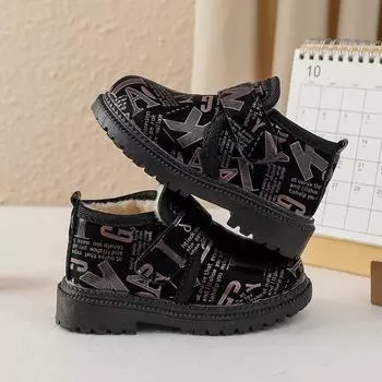 Детские ботинки Botas Para Nia Platform Kid Boot 2024, новые зимние повседневные зимние ботинки, теплые кожаные ботинки для мальчиков, ботинки для девочек с рисунком из хлопка, детская обувь 21 insole13.5cm