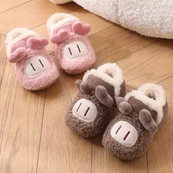 BotasWinter Новые плюшевые детские зимние ботинки, плюшевые ботинки для девочек с хлопковой подкладкой, милые домашние ботинки для мальчиков с героями мультфильмов, нескользящие детские ботинки с подкладкой 12-insole12cm