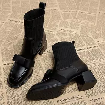 Ботильоны Bow Snow для женщин, зимняя обувь до середины голени, массивные дизайнерские модные ботинки-носки 2024 года, трендовое готическое платье, Mujer Zapatillas 35