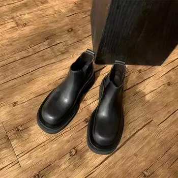Ботильоны Chelsea, женская обувь, осень-зима, новые толстые подошвы, ботинки Smoke Pipe, круглый носок, универсальный женский стиль в английском стиле 34 чёрный