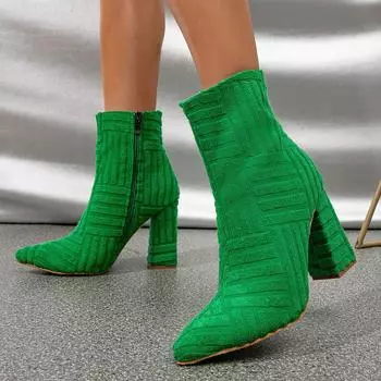 Ботильоны Chelsea женские 2024 новые осенне-зимние вельветовые сексуальные остроносые зеленые туфли на высоком каблуке модные женские туфли на молнии туфли-лодочки Botas 35 зелёный