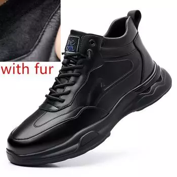 Ботильоны черные кожаные мужские хлопковые туфли на плоской подошве для отдыха на осень-зиму удобные повседневные модные плюшевые ботинки на платформе для мужчин 38