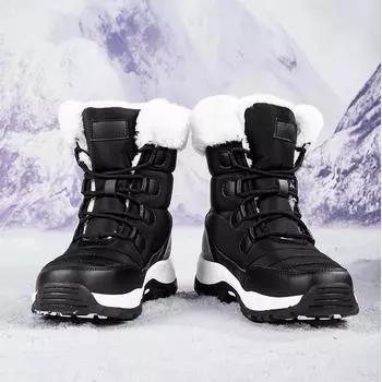 Ботильоны для активного отдыха, женская зимняя обувь, сохраняющая тепло, нескользящие черные зимние ботинки, женские ботинки на шнуровке, женские ботинки на плоской подошве 36 чёрный