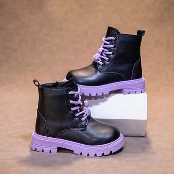 Ботильоны для девочек, белые, розовые, зимние, теплые, меховые, детские, уличные, черные, фиолетовые, детские EU:27 чёрный