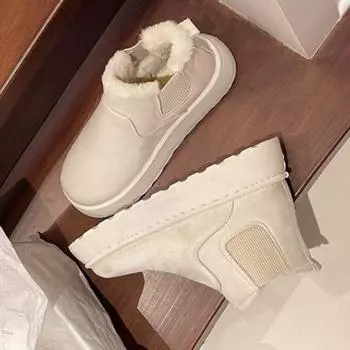 Ботильоны для женщин, зимний тренд, новые женские зимние ботинки с толстой подошвой, зимняя теплая хлопковая обувь, плюшевые хлопковые ботинки с круглым носком 36 чёрный