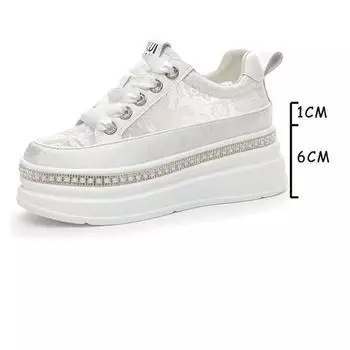 Ботильоны Fujin 7 см Air Mesh 2024, эластичные массивные кроссовки Air Mesh, удобные летние туфли-лодочки, модные синтетические вулканизированные женские 34 белый