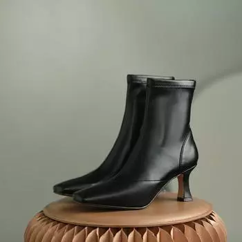 Ботильоны из флока, зимние ботильоны без шнуровки, модные женские ботинки с острым носком, женская обувь ручной работы на тонком каблуке из эластичной ткани 38 бежевый