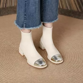 Ботильоны из искусственной кожи для женщин, модные ботинки на низком каблуке с квадратным носком, массивной платформе и молнией сзади, женские повседневные короткие ботинки на низком блочном каблуке 34