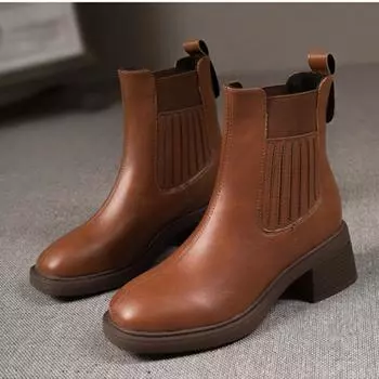 Ботильоны из искусственной кожи на британской платформе для женщин, весна-осень, ретро, мягкая подошва, повседневные дизайнерские женские эластичные ботинки 35
