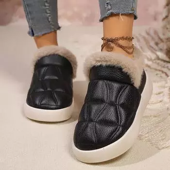 Ботильоны из искусственной кожи, женские, зимние, с мягкой подошвой из искусственного меха, нескользящие, женские, удобные, теплые, из хлопка 36-37 чёрный
