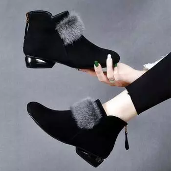 Ботильоны из искусственной замши, мягкие, кожаные, женские, зимние, с плюшевой застежкой-молнией сзади, для женщин, легкие, нескользящие, черные, Botines Mujer 35