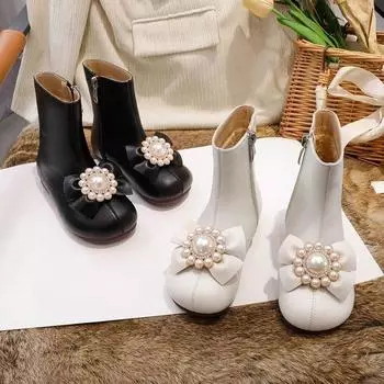 Ботильоны из кожи для девочек, осенне-зимние, новые туфли из кашемира и хлопка, детские ботиночки, ботиночки для маленьких девочек, ботиночки принцессы 36 чёрный