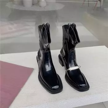 Ботильоны из кожи с квадратным носком и толстым каблуком Design Sense с боковой молнией Короткие ботинки Chelsea Ботинки большого размера 35