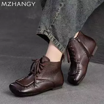 Ботильоны из кожи с квадратным носком, дизайнерские кроссовки на плоской подошве, женские, тренд 2025 года, зимние ботинки челси, новые удобные ботинки для ходьбы, женские зимние ботинки 35 чёрный