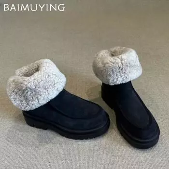 Ботильоны из меховой замши для зимы, женские теплые повседневные короткие плюшевые туфли, женские зимние кроссовки на плоской подошве 2025 года для мотоциклистов 35 коричневый