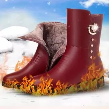 Ботильоны из мягкой кожи для женщин, зимние, с мягкой теплой молнией сбоку, круглым носком, на высоком каблуке, женские повседневные туфли 35 чёрный