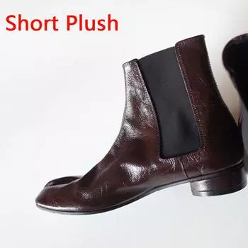 Ботильоны из мягкой кожи с разрезным носком и круглым низким каблуком для женщин, весна-осень, новый стиль, удобные эластичные ботильоны на толстом каблуке 35