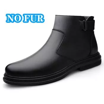 Ботильоны из натуральной кожи для мужчин, формальные мужские ботинки, теплая плюшевая меховая зимняя обувь, нескользящие ботинки для снега на платформе 38