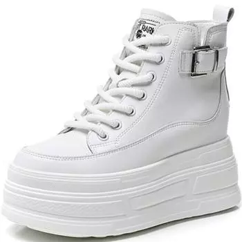 Ботильоны из натуральной кожи PU весна-осень женские на платформе с мягкой подошвой на толстой танкетке модные туфли каблук 8 см 34 белый