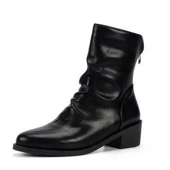 Ботильоны из плиссированной кожи для женщин, новые популярные модные ботинки на низком каблуке, женские ботинки с застежкой-молнией сзади, большие размеры 35